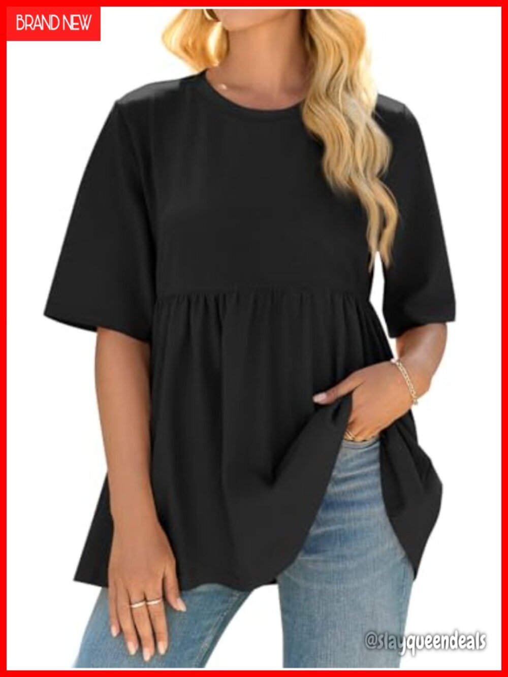 Short Sleeve Crewneck Babydoll Tunic Loose Fit Plus Size